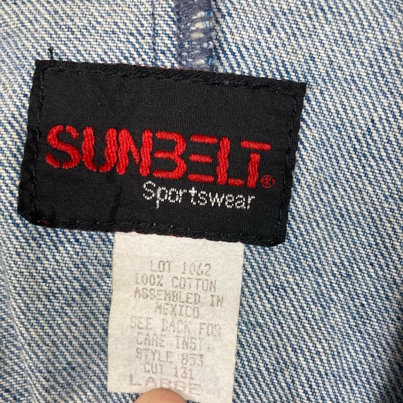 Sunbelt Vintage 90's Puffy Paint Denim Blazer Lapel Jacket Light Wash Blue Large - Picture 7 of 9